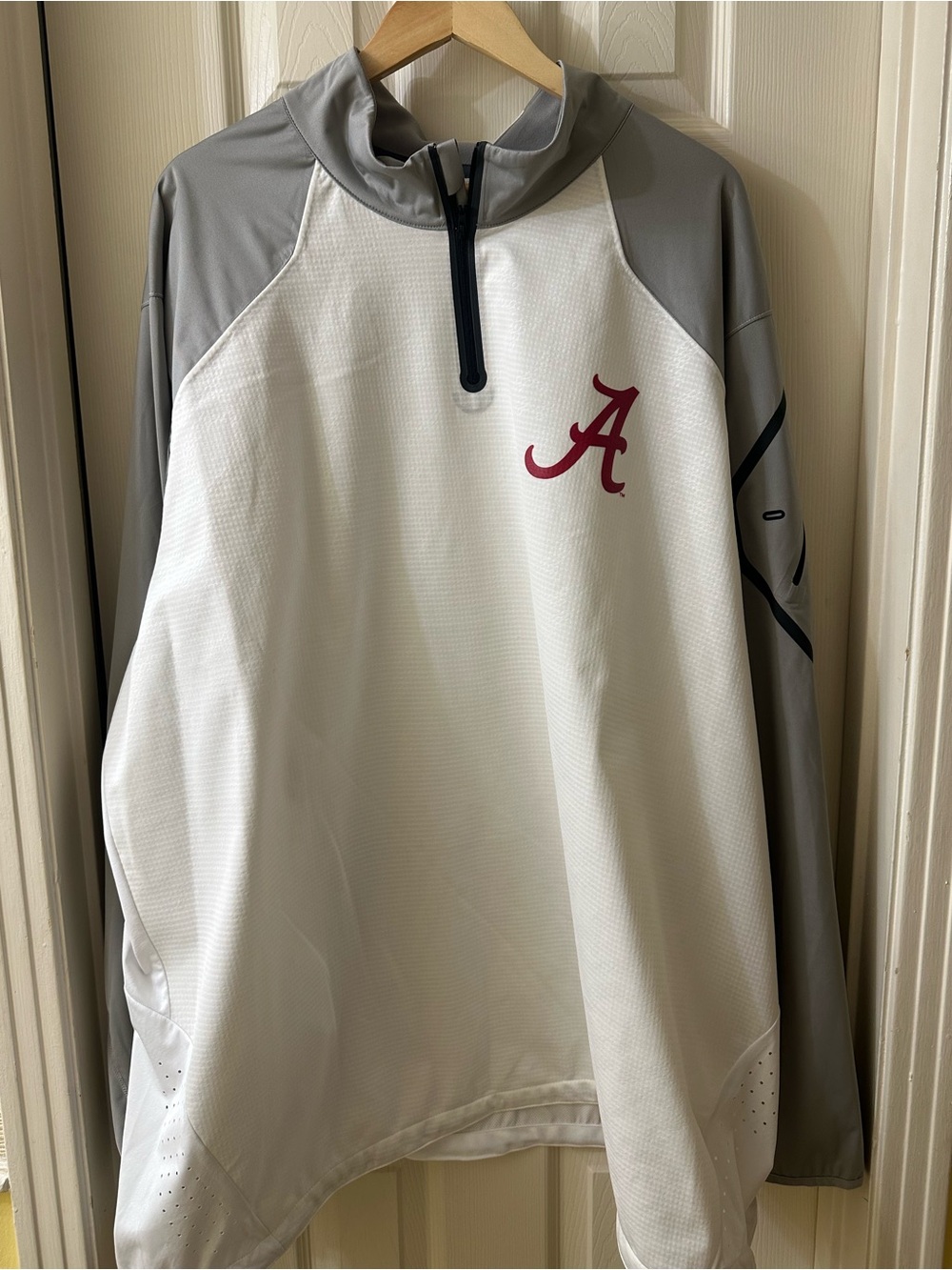 Nike White and Gray Quarter-Zip Pullover with Crimson A Logo